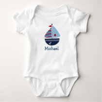 Cute Sailboat Personalized Baby T-Shirt Bodysuit