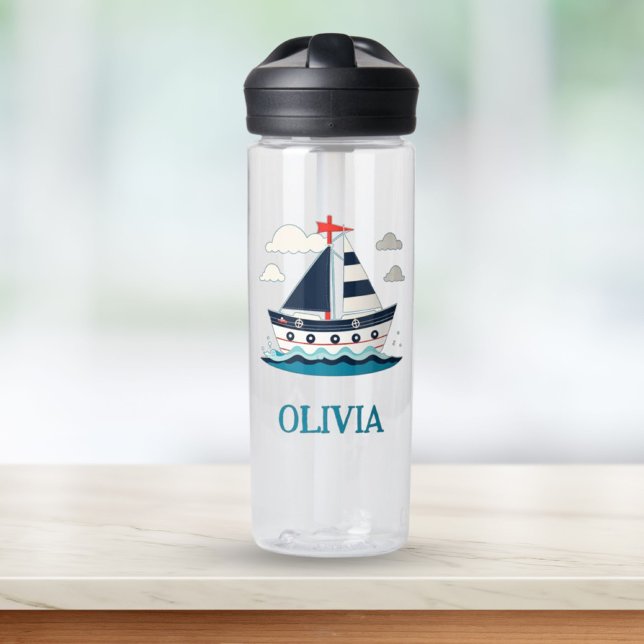 Cute Sailboat Personalized Water Bottle (Creator Uploaded)