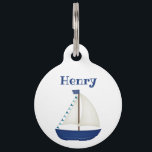 Cute Sailboat Pet ID Tag<br><div class="desc">This cute sailboat pet ID tag is perfect for your four-legged friend.</div>
