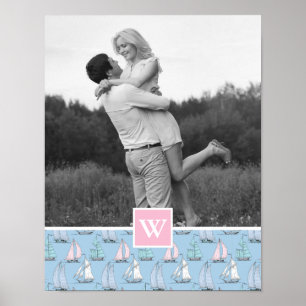Cute Sailboat   Photo with Monogram   Monogram Poster