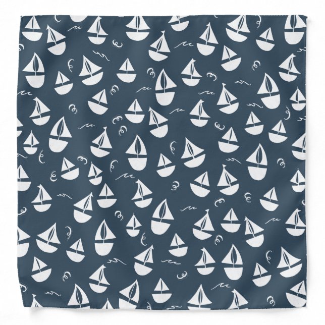 Cute Sailboats Boats Pattern Blue Bandana (Front)