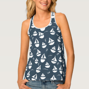 Cute Sailboats Boats Pattern Blue Tank Top
