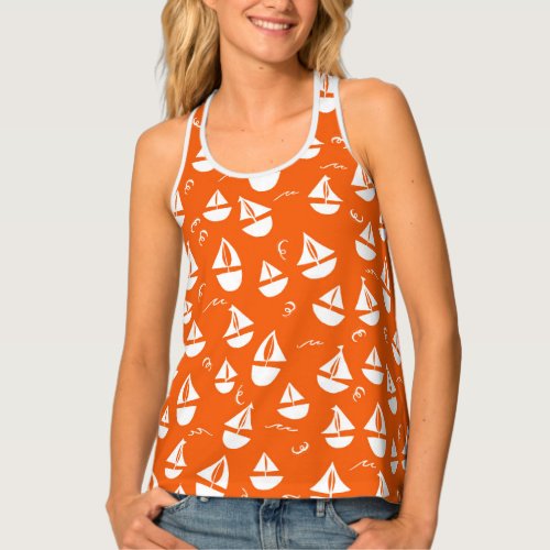 Cute Sailboats Boats Pattern Red Tank Top