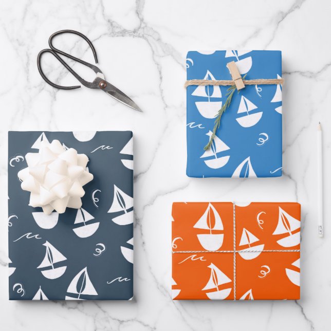 Cute Sailboats Retro Modern Sailing Boats Gift  Wrapping Paper Sheets (Front)