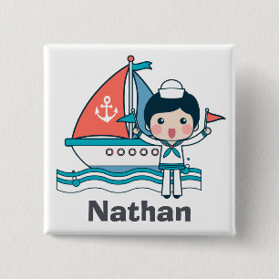 Cute Sailor and Boat Personalised Button