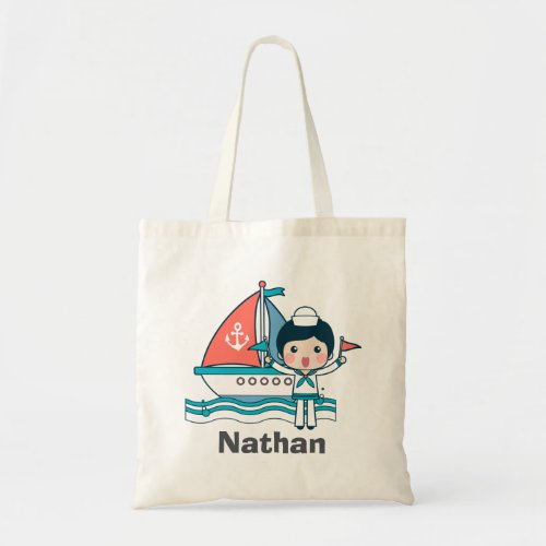 Cute Sailor and Boat Personalised Tote Bag