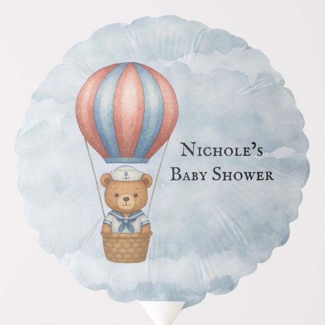 Cute Sailor Bear Hot Air Balloon Boy Baby Shower (Front)