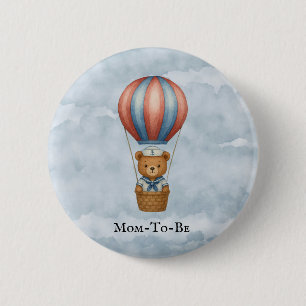 Cute Sailor Bear Hot Air Balloon Boy Baby Shower Button