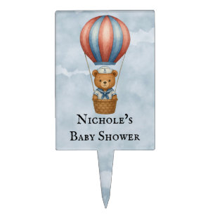 Cute Sailor Bear Hot Air Balloon Boy Baby Shower Cake Topper