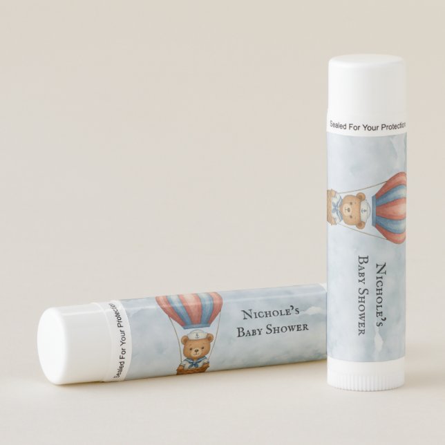 Cute Sailor Bear Hot Air Balloon Boy Baby Shower Lip Balm (Front)