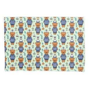 Cute Sailor Bear Pattern With Navy Stripes Pillow Case