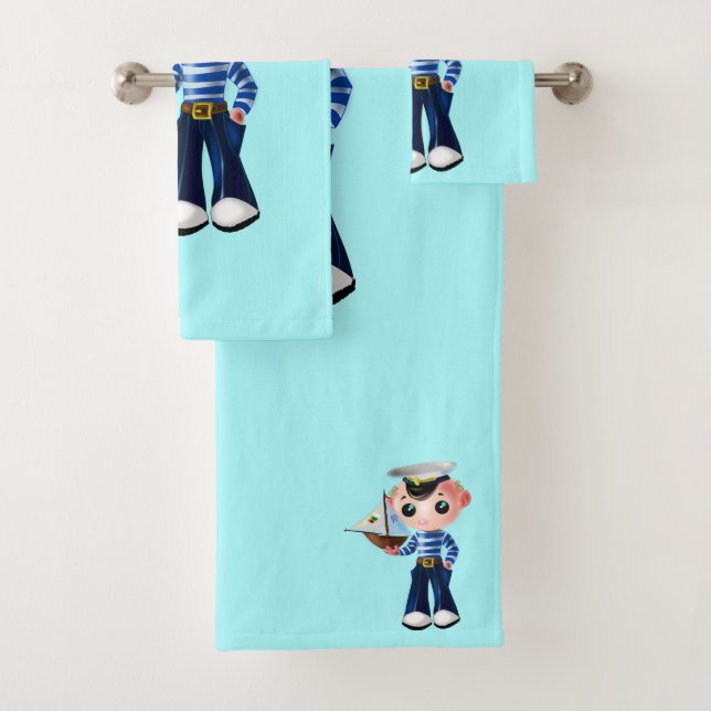 Cute Sailor Boy Blue Bath Towels - Customizable (Insitu)