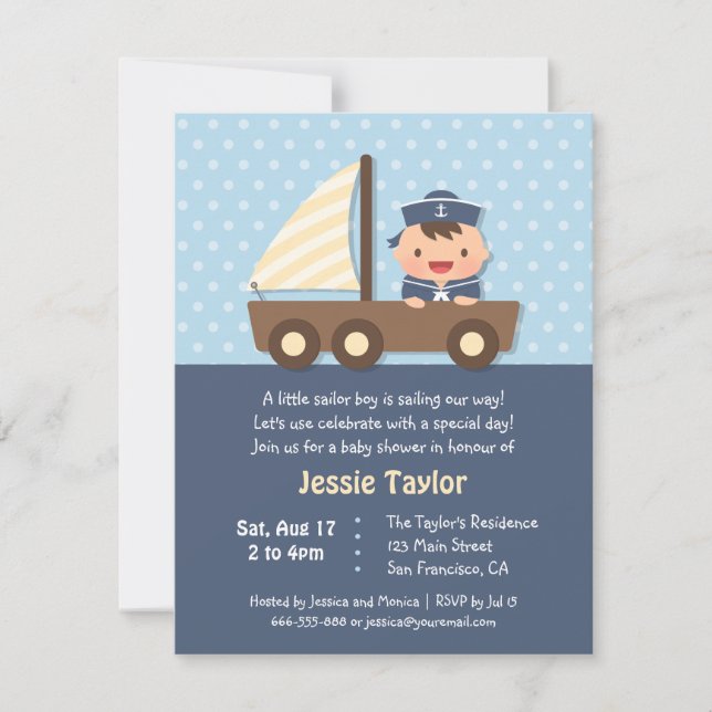 Cute Sailor Boy Nautical Baby Shower Invitations (Front)