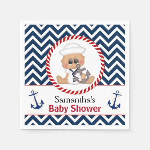 Cute Sailor Boy Nautical Baby Shower Paper Napkins