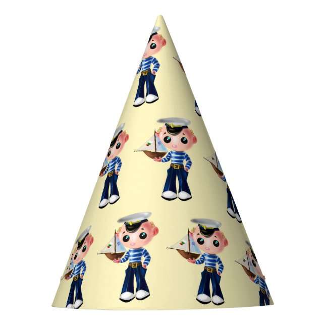 Cute Sailor Boy Paper Party Hat - Customizable (Front)