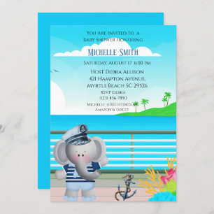 Cute Sailor Elephant Baby Shower Invitation