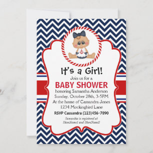 Cute Sailor Girl Nautical Baby Shower Invitation