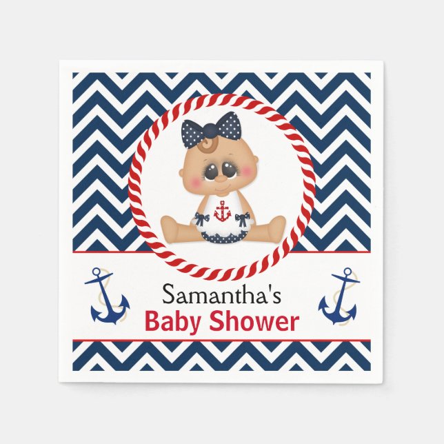 Cute Sailor Girl Nautical Baby Shower Napkins (Front)