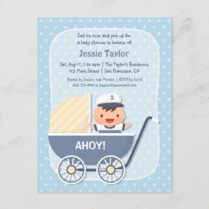 Cute Sailor in Stroller, Nautical Baby Shower Invitation