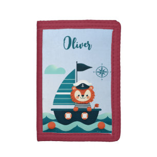 Cute Sailor Lion on a Sailboat Tri-fold Wallet
