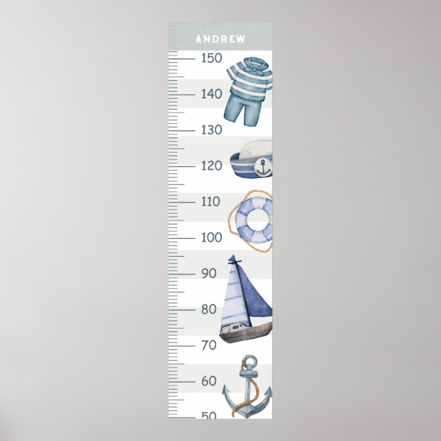 Cute Sailor Nautical Boat Growth Charts (Front)