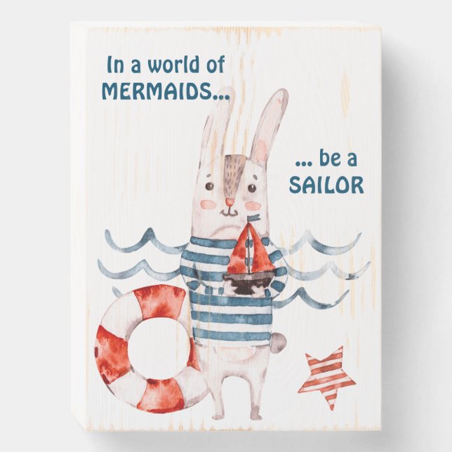 Cute Sailor Rabbit Kid's Wooden Box Sign (Front Vertical)