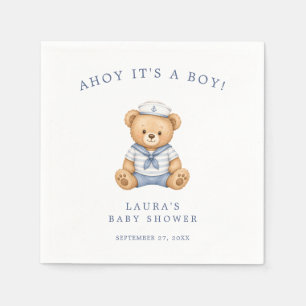 Cute Sailor Teddy Bear Nautical Baby Boy Shower Napkins