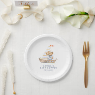 Cute Sailor Teddy Bear Nautical Baby Shower Paper Plates