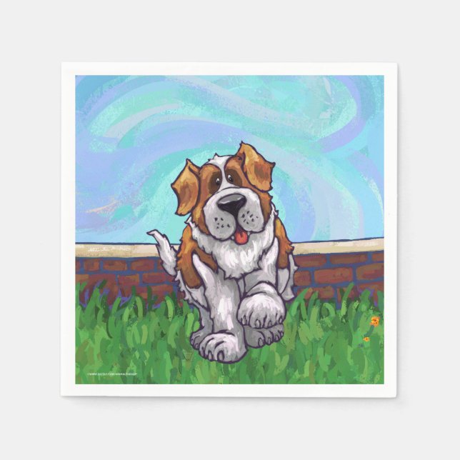 Cute Saint Bernard Birthday Napkins (Front)