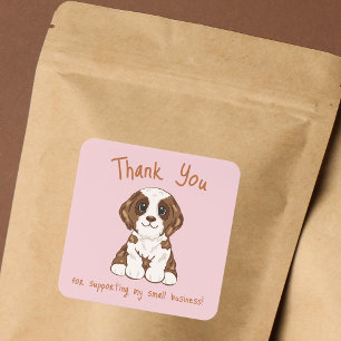 Cute Saint Bernard Dog Thank You Small Business Square Sticker