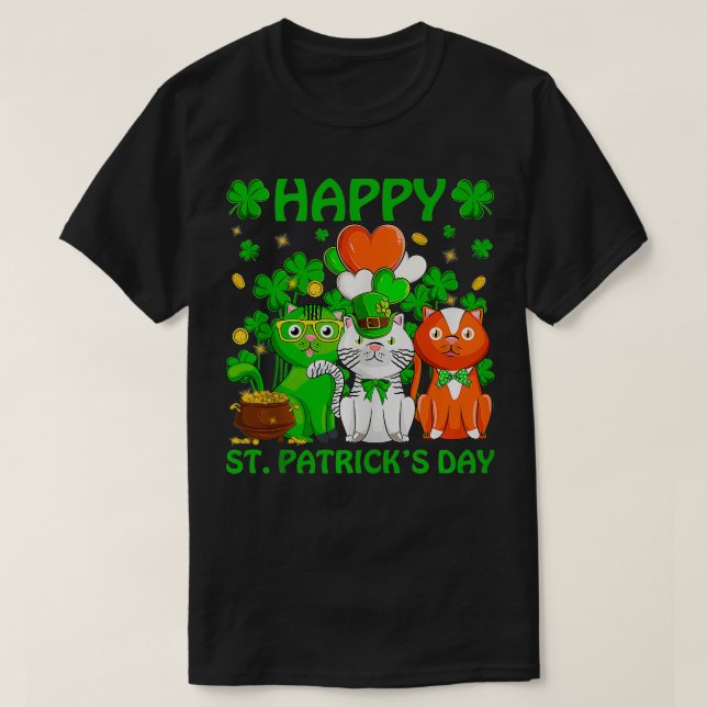 Cute Saint Catricks Day Cats Ireland Flag Hat  T-Shirt (Design Front)