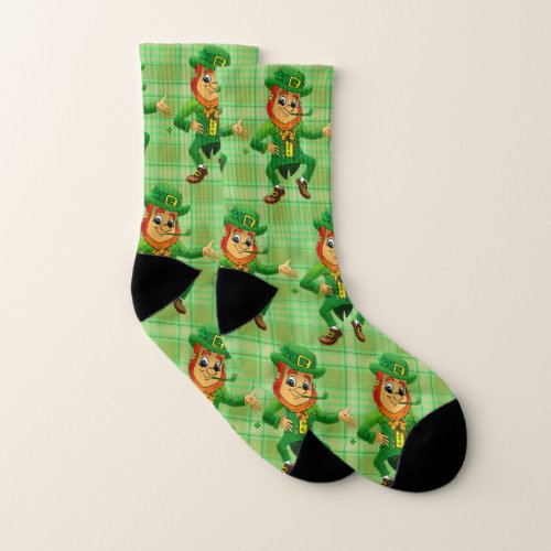 Cute Saint Patricks Day Green Plaid Leprechaun Socks