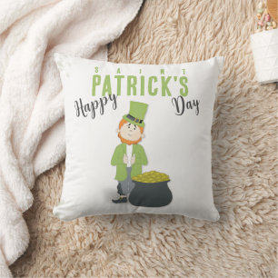 Cute Saint Patrick's Day Leprechaun Custom Throw Pillow