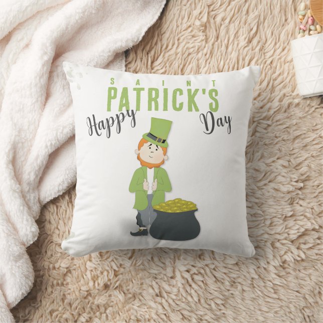 Cute Saint Patrick's Day Leprechaun Custom Throw Pillow (Blanket)