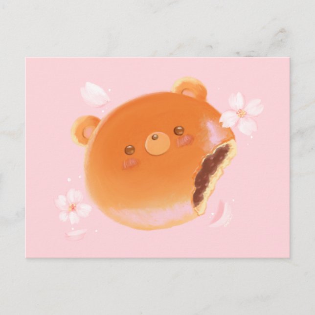 Cute Sakura and Anpan Bear Painted Bakery Flower  Postcard (Front)