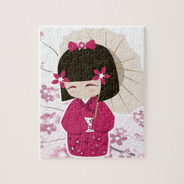 Cute Sakura Kokeshi Doll Jigsaw Puzzle (Vertical)