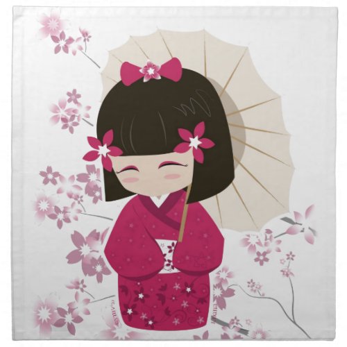 Cute Sakura Kokeshi Doll Napkin