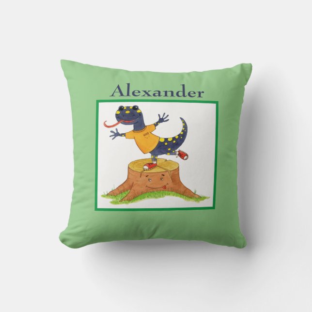 Cute Salamander Children's Custom Watercolor Throw Pillow (Front)
