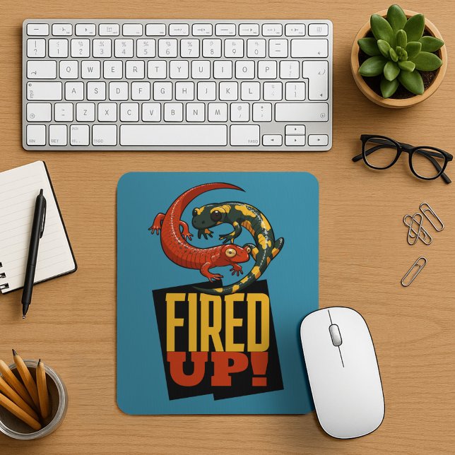 Cute Salamanders Fired Up! Motivational Cartoon Mouse Pad (Creator Uploaded)