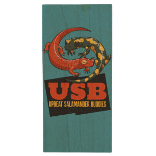 Cute Salamanders Upbeat Salamander Buddies Cartoon Wood Flash Drive