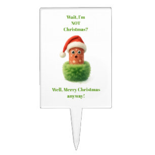 Cute salami surprised Christmas in fluffy green Cake Topper