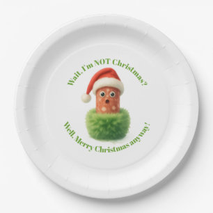 Cute salami surprised Christmas in fluffy green Paper Plates