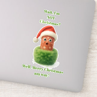 Cute salami surprised Christmas in fluffy green Sticker