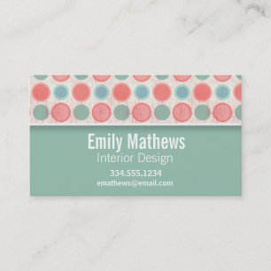 Cute Salmon, Coral Pink, & Seafoam Polka Dots Business Card