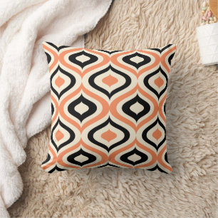 Cute Salmon Orange Ivory Black Ogee Waves Art Throw Pillow