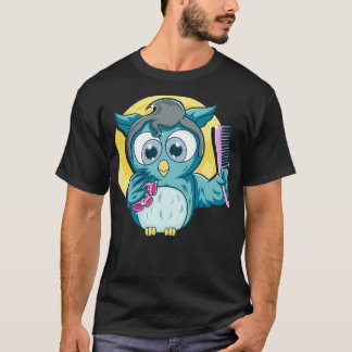 Cute Salon Owl Comb Haircut Hairdresser Hairstylis T-Shirt