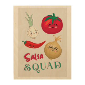 Cute Salsa Squad Vegetable Illustration Wood Wall Art