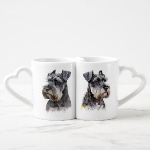CUTE SALT AND PEPPER MINIATURE SCHNAUZER DOG COFFEE MUG SET