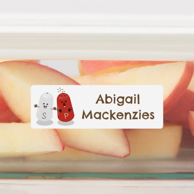 Cute salt and pepper shakers cartoon personalized labels (Affixed)