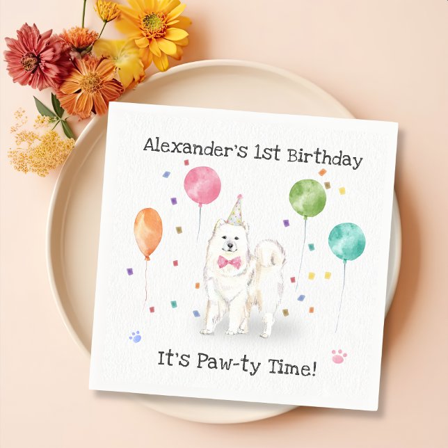 Cute Samoyed Dog Birthday Party Napkins (Creator Uploaded)